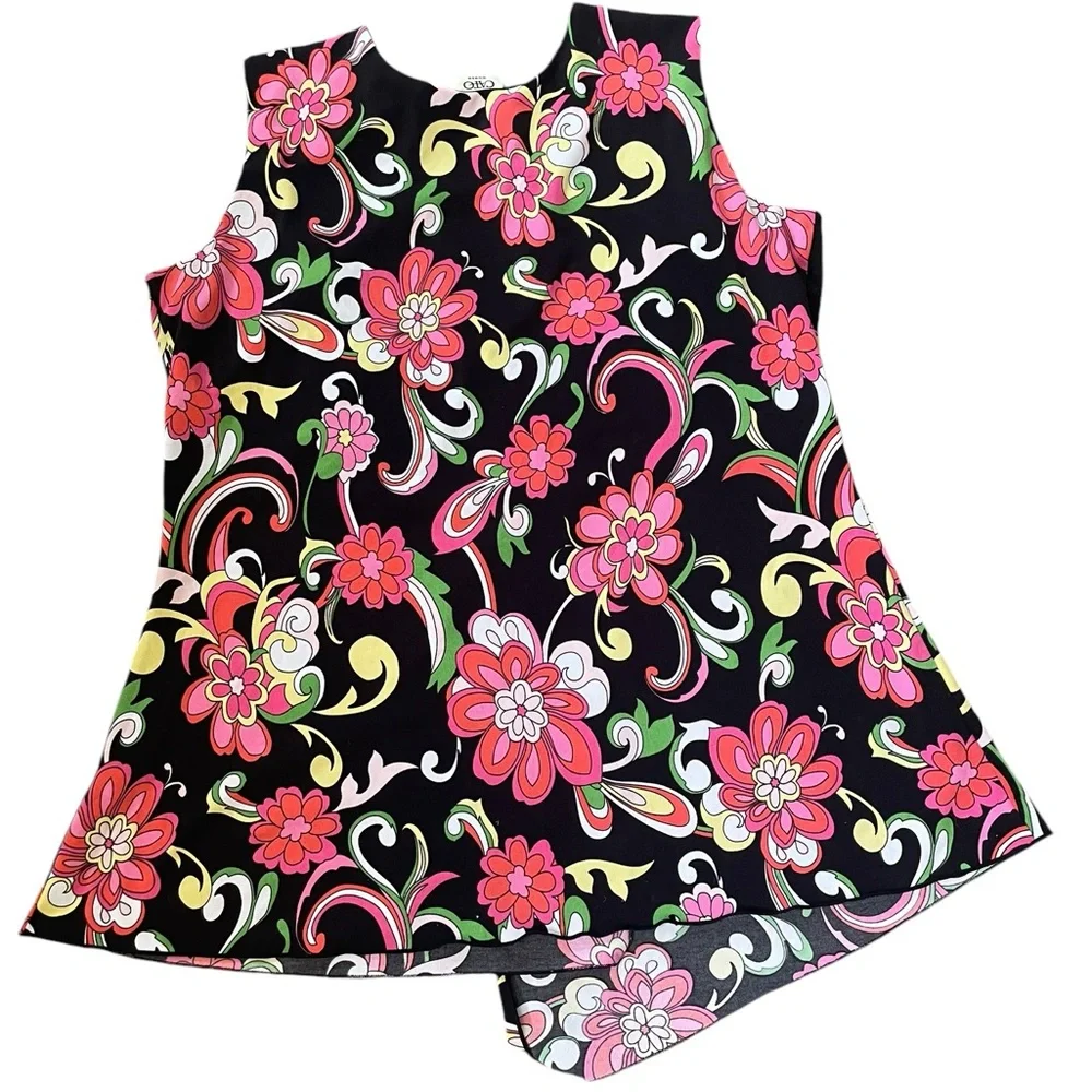 Cato Y2K Plus Size Hippie Boho Groovy Psychedelic Floral Asymmetrical Wrap Top - Picture 3 of 5